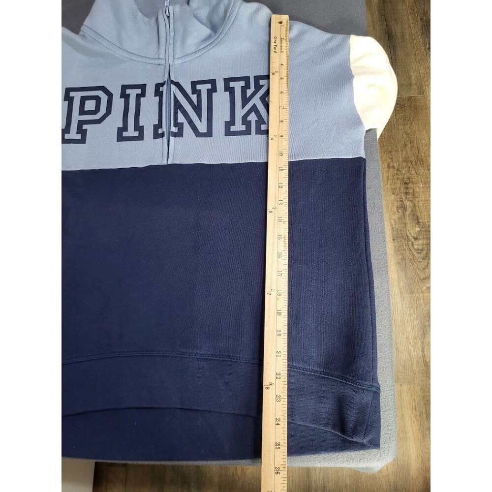 Victoria's Secret PINK High-Low Half-Zip Pullover Bluebell Cream Navy SZ M Logo - Picture 9 of 12